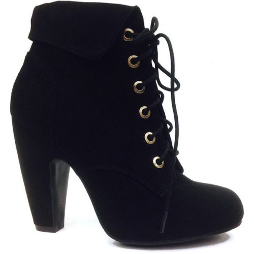 Black Lace Up Ankle Boots with low heel - Online Boots