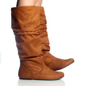 Brown Slouch Boots Flat - Online Boots