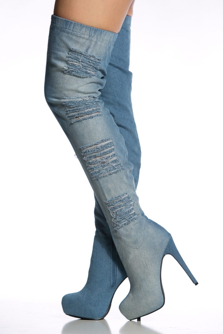 denim thigh high boots