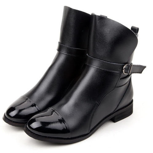 black leather flat ankle boots womens